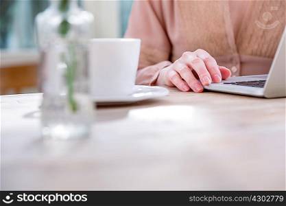 Cropped view of woman using laptop