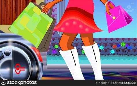 cropped woman holding bags illustration