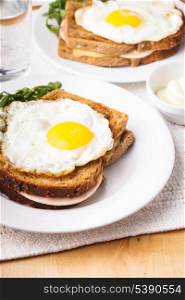 Croque Madame - sandwich with ham, cheese and fried egg