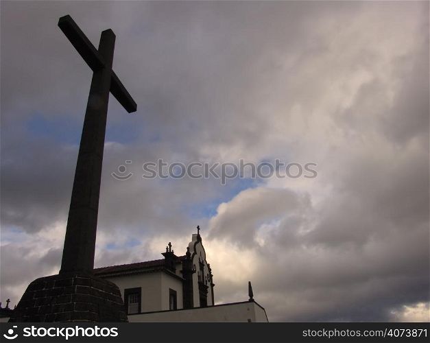 cross and church in azores island