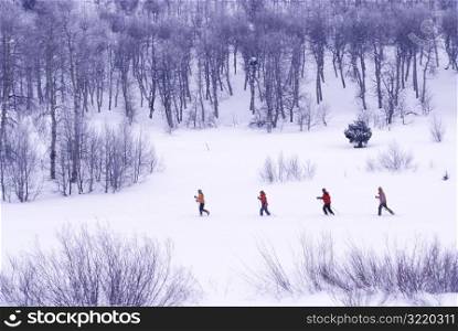 Cross Country Skiing in a Line