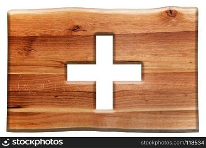 Cross cut in wooden board isolated on white. Natural oak wood.. Cross cut in wooden board isolated on white