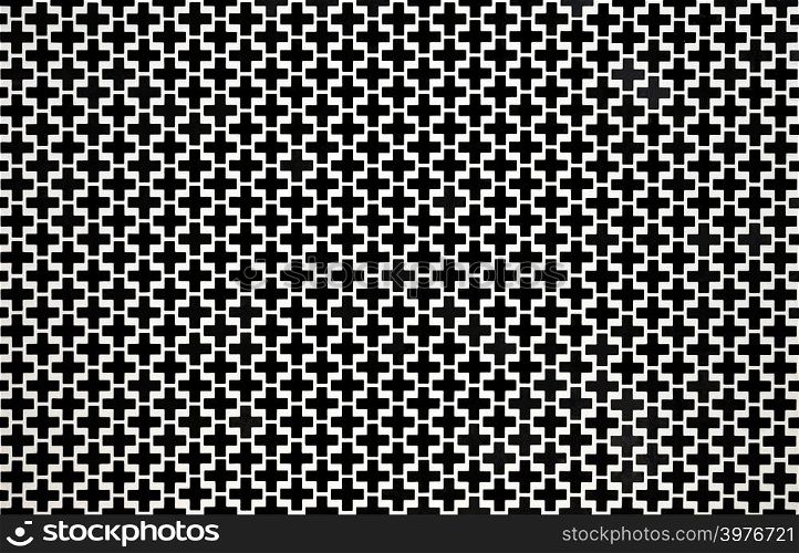 Cross geometric pattern black and white seamless background.