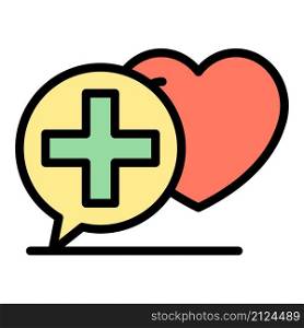 Cross in chat bubble and heart icon. Outline cross in chat bubble and heart vector icon color flat isolated. Cross in chat bubble and heart icon color outline vector