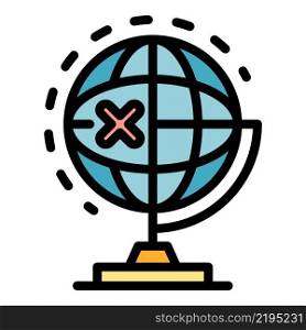 Cross mark on the globe icon. Outline cross mark on the globe vector icon color flat isolated. Cross mark on the globe icon color outline vector