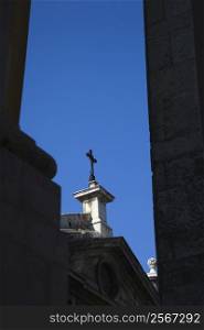 Cross on steeple in Lisbon, Portugal.