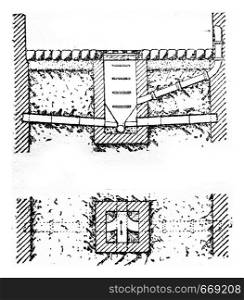 Cross section in AB, Blueprint, vintage engraved illustration. Industrial encyclopedia E.-O. Lami - 1875.
