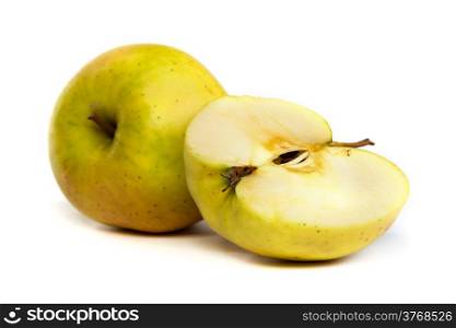 Cross section of green apple, showing pips, and core. Isolated on white,