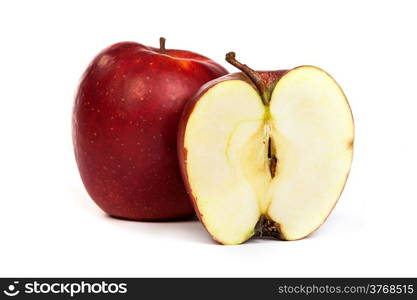 Cross section of red apple, showing pips, and core. Isolated on white,