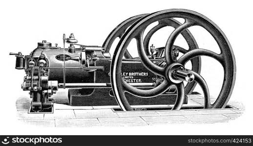 Crossley engine of great power, vintage engraved illustration. Industrial encyclopedia E.-O. Lami - 1875.