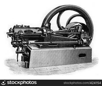 Crossley engine, vintage engraved illustration. Industrial encyclopedia E.-O. Lami - 1875.