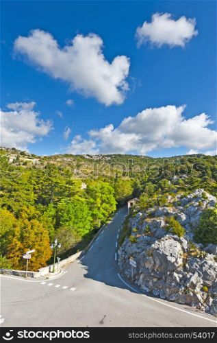 Crossroads of tourist roads near the medieval city of Mons in France in the Provence-Alpes-Cote d Azur region.