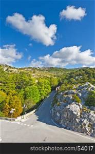Crossroads of tourist roads near the medieval city of Mons in France in the Provence-Alpes-Cote d Azur region.