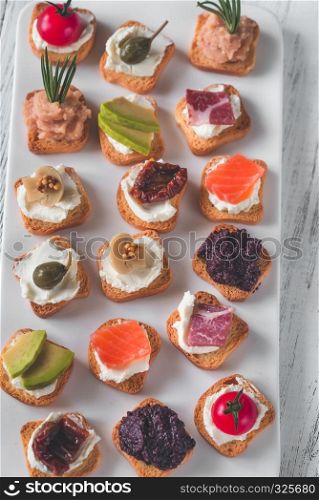 Crostini with different toppings
