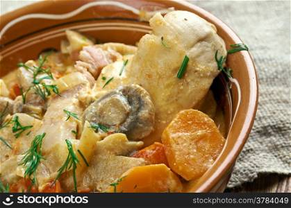 Crow stew is a stew made primarily from the meat of a crow,onion, bacon fat, flour and sour cream