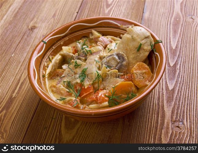 Crow stew is a stew made primarily from the meat of a crow,onion, bacon fat, flour and sour cream