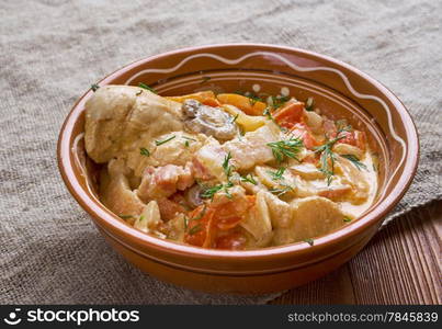 Crow stew is a stew made primarily from the meat of a crow,onion, bacon fat, flour and sour cream