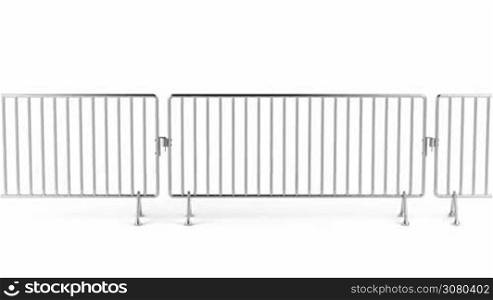 Crowd control fence on white background, slide from left to right