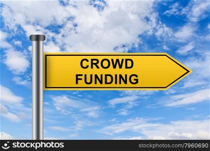 crowd funding words on yellow road sign on blue sky