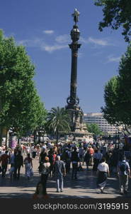 Crowd near a monument, Columbus Monument, Barcelona, Catalonia, Spain