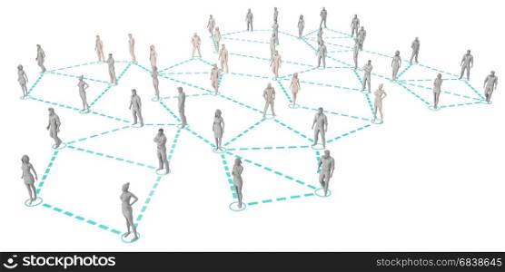 Crowd of 3D Figures Linked by Lines and Technology. Crowd of 3D Figures