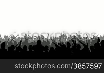 Crowd of cheering silhouettes isolated over white.