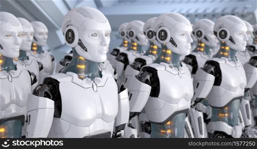 Crowd of robots. 3D illustration. Crowd of robots