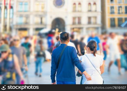 Crowd of tourist people on piazza San Marco in Venice