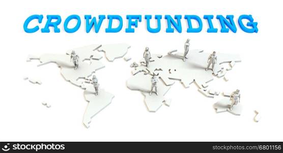 Crowdfunding Global Business Abstract with People Standing on Map. Crowdfunding Global Business