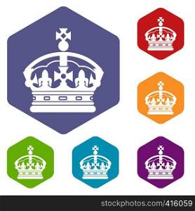 Crown icons set rhombus in different colors isolated on white background. Crown icons set