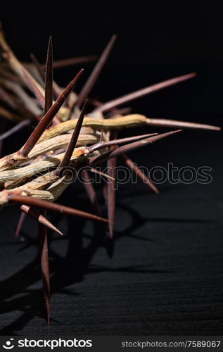 Crown Of Thorns On A Black Wooden Background