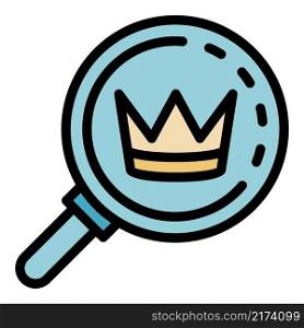 Crown under magnifier icon. Outline crown under magnifier vector icon color flat isolated. Crown under magnifier icon color outline vector