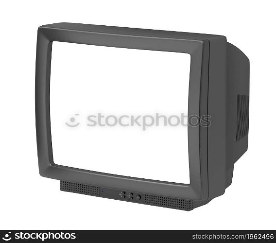 CRT TV with empty screen isolated on white background