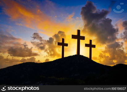 Crucifixion cross symbol of Golgotha in Christian religion photo mount