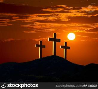 Crucifixion cross symbol of Golgotha in Christian religion photo mount