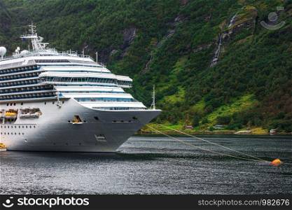 cruise liner anchored in fjord. Norway