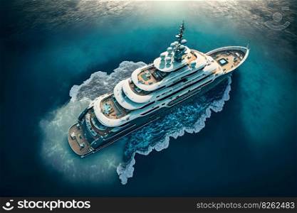 Cruise liner at sea top view. Neural network AI generated art. Cruise liner at sea top view. Neural network AI generated