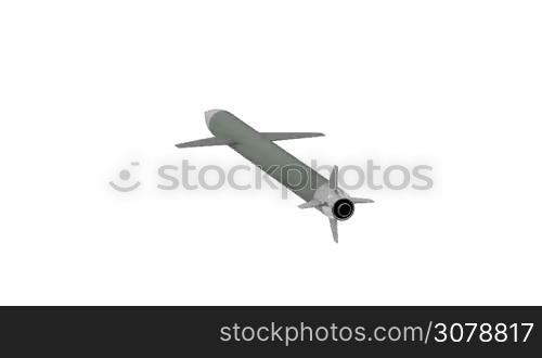 Cruise missile, spins on white background