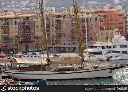 Cruise ship and boats at a harbor, Bassin Lympia, Nice, France