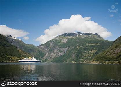 Cruise ship in geirangerfjord