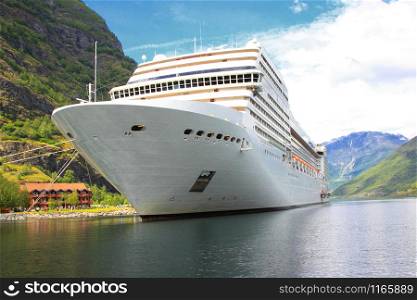 cruise ship in the port of Flaam, Aurlandsfjord, Sognefjord. cruise ship in the port of Flaam, Aurlandsfjord Sognefjord