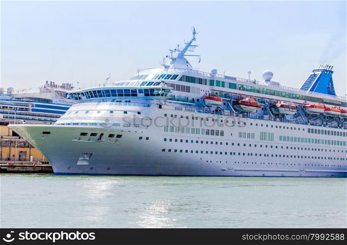Cruise Ship. The passenger ship in port. Cruise ship anchored