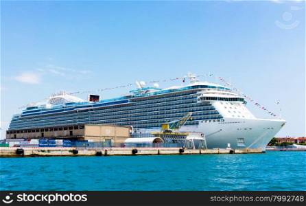 Cruise Ship. The passenger ship in port. Cruise ship anchored
