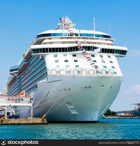 Cruise Ship. The passenger ship in port. Cruise ship anchored