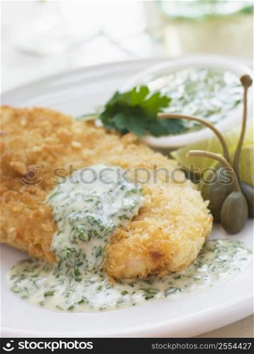 Crumbed Chicken Breast with Green Yoghurt Dressing