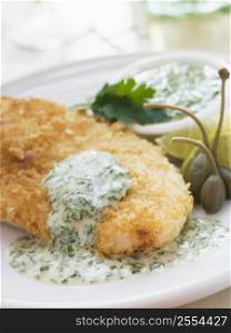 Crumbed Chicken Breast with Green Yoghurt Dressing