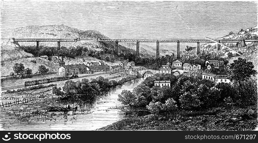 Crumlin Viaduct, vintage engraved illustration. Le Tour du Monde, Travel Journal, (1865).