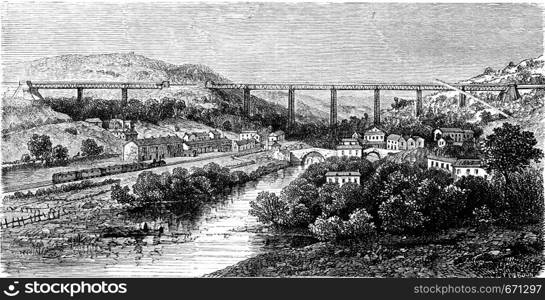 Crumlin Viaduct, vintage engraved illustration. Le Tour du Monde, Travel Journal, (1865).