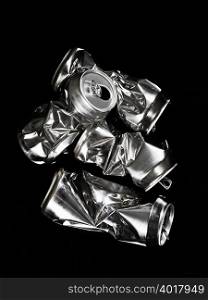 Crumpled aluminium cans
