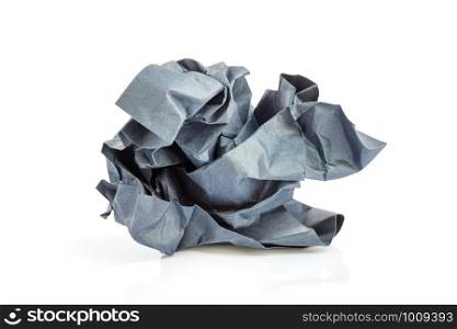 Crumpled black paper ball on a white background.